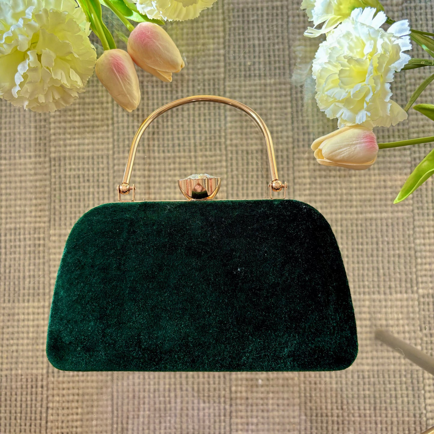 Kavita Motif Handle Clutch - Green