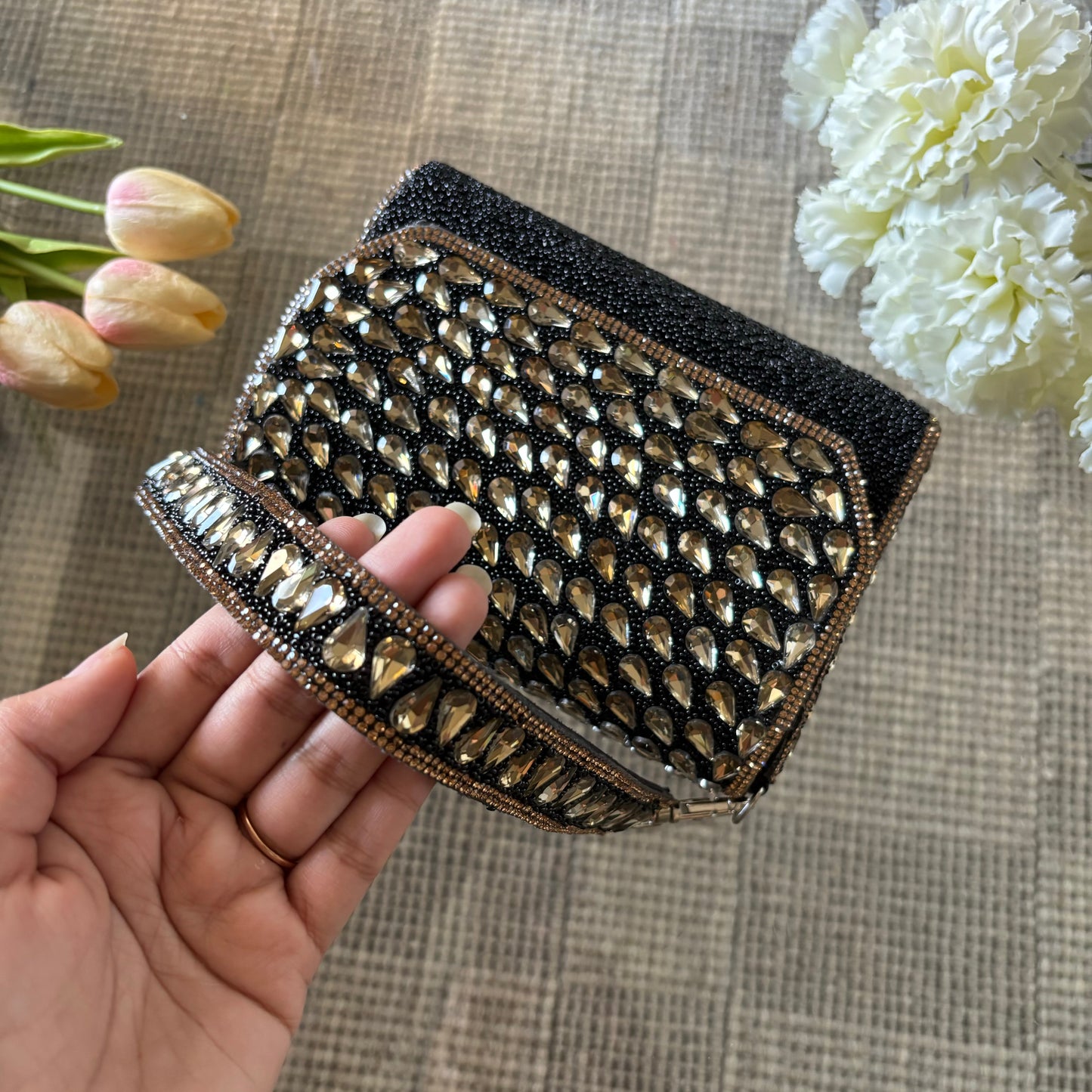 Kiara Embellished Clutch - Black