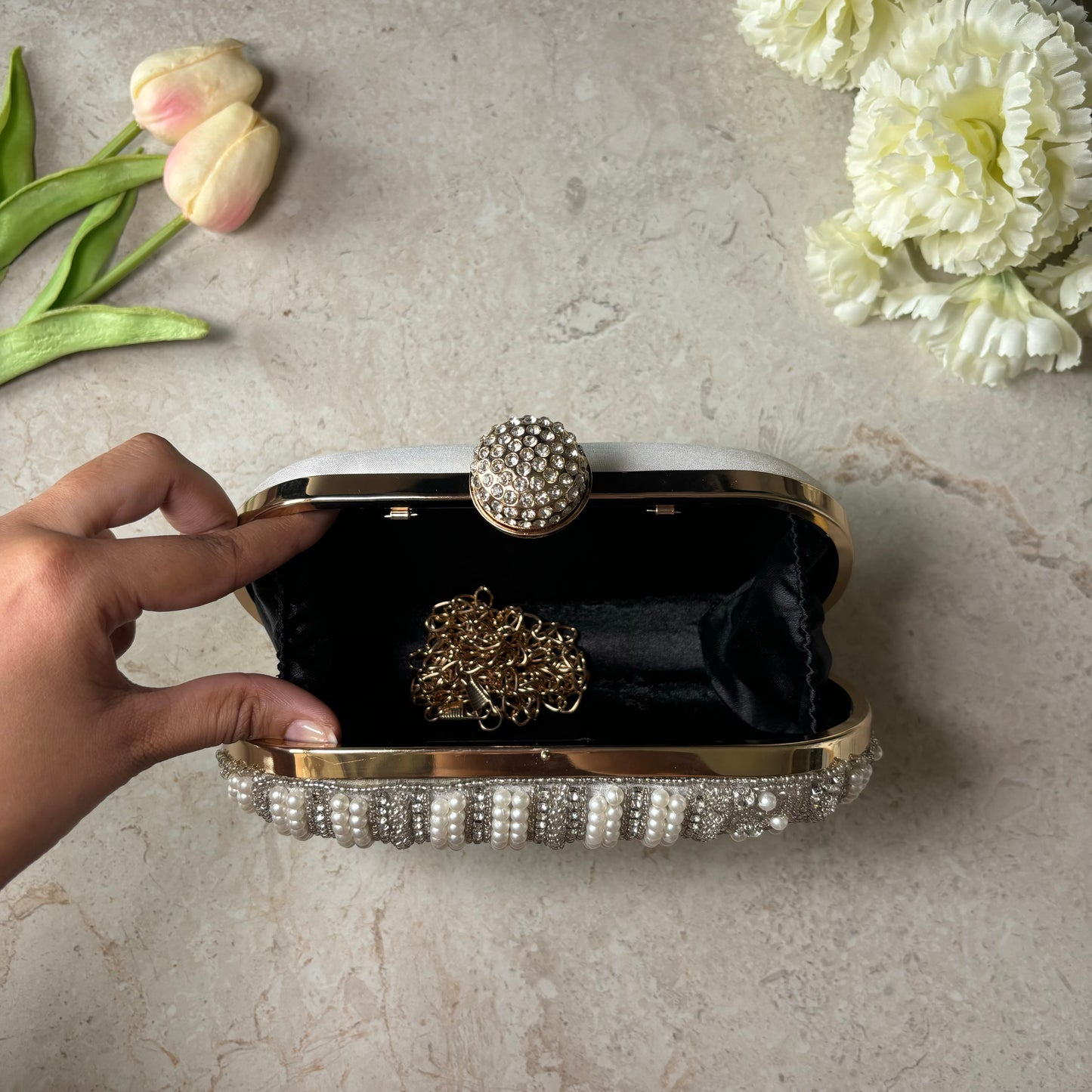 Tanya Oval Clutch - Silver