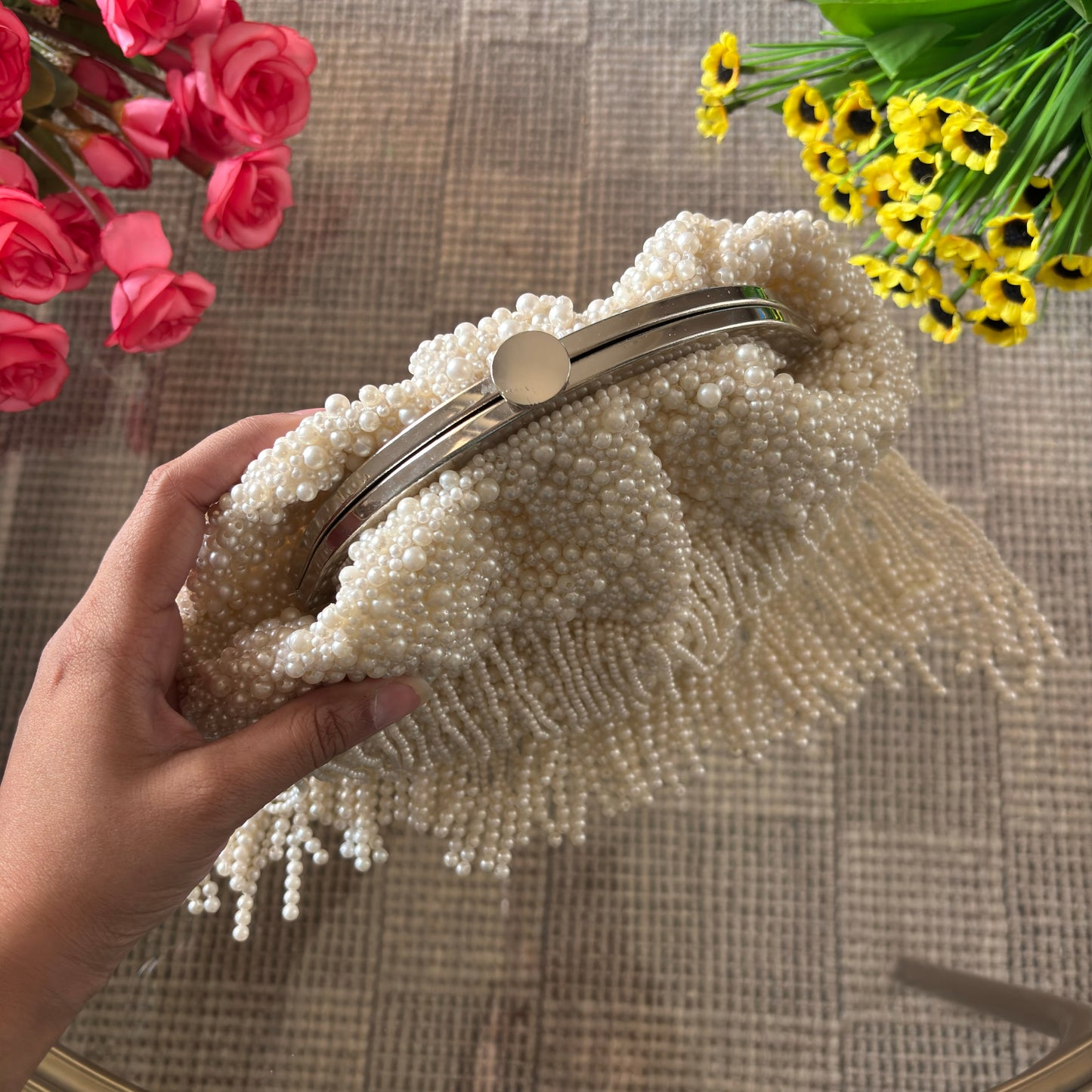 Sneha Pearl Batua - White