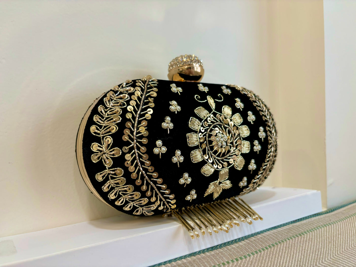 Rajkumari Zardozi Clutch - Black