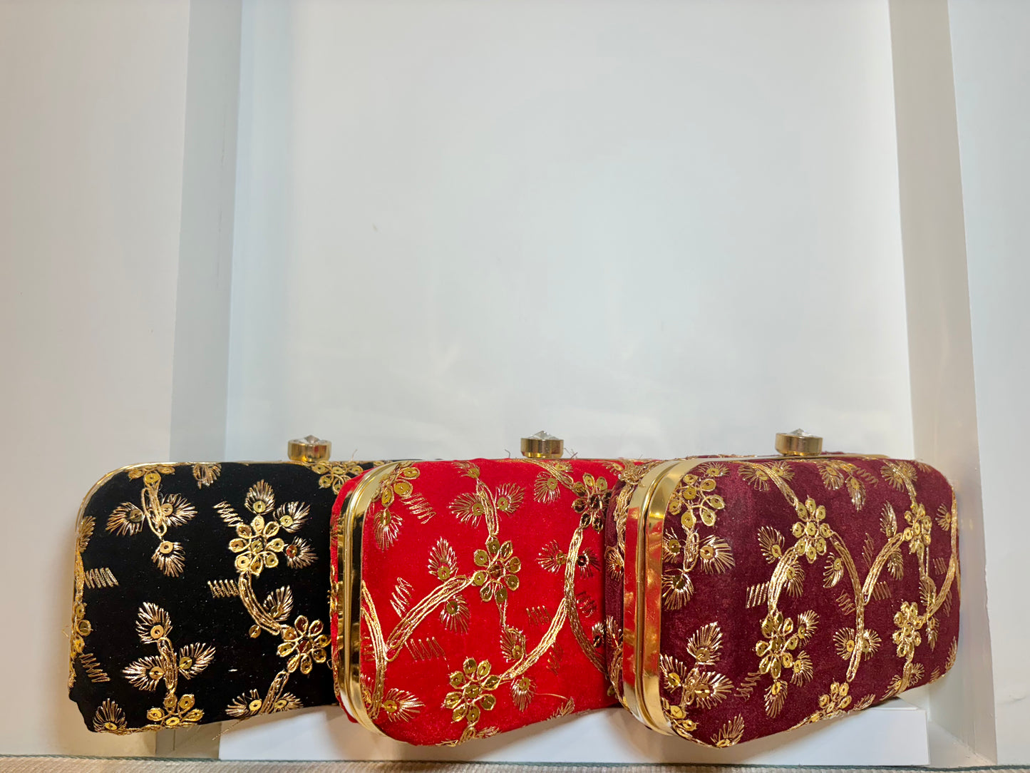 Thread Embroidery Clutch - Red