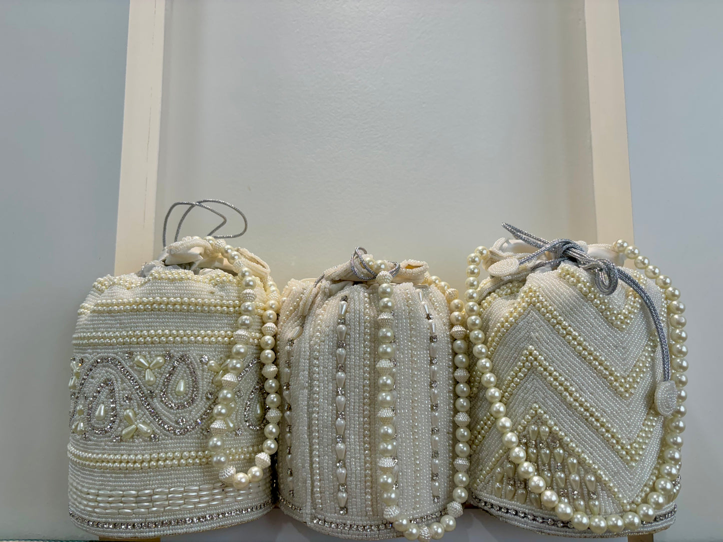 Neha Bucket Potli - Pearl White