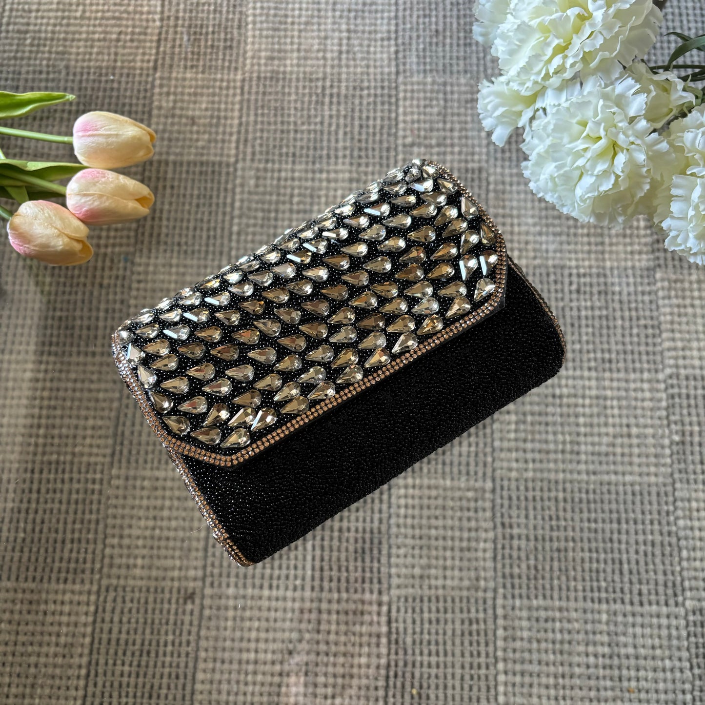 Kiara Embellished Clutch - Black