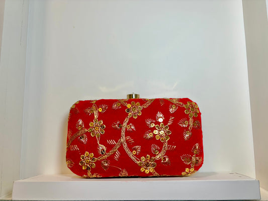 Thread Embroidery Clutch - Red