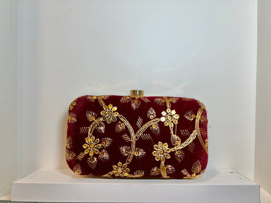 Thread Embroidery Clutch - Maroon