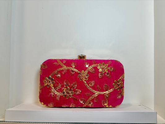 Thread Embroidery Clutch - Rani Pink