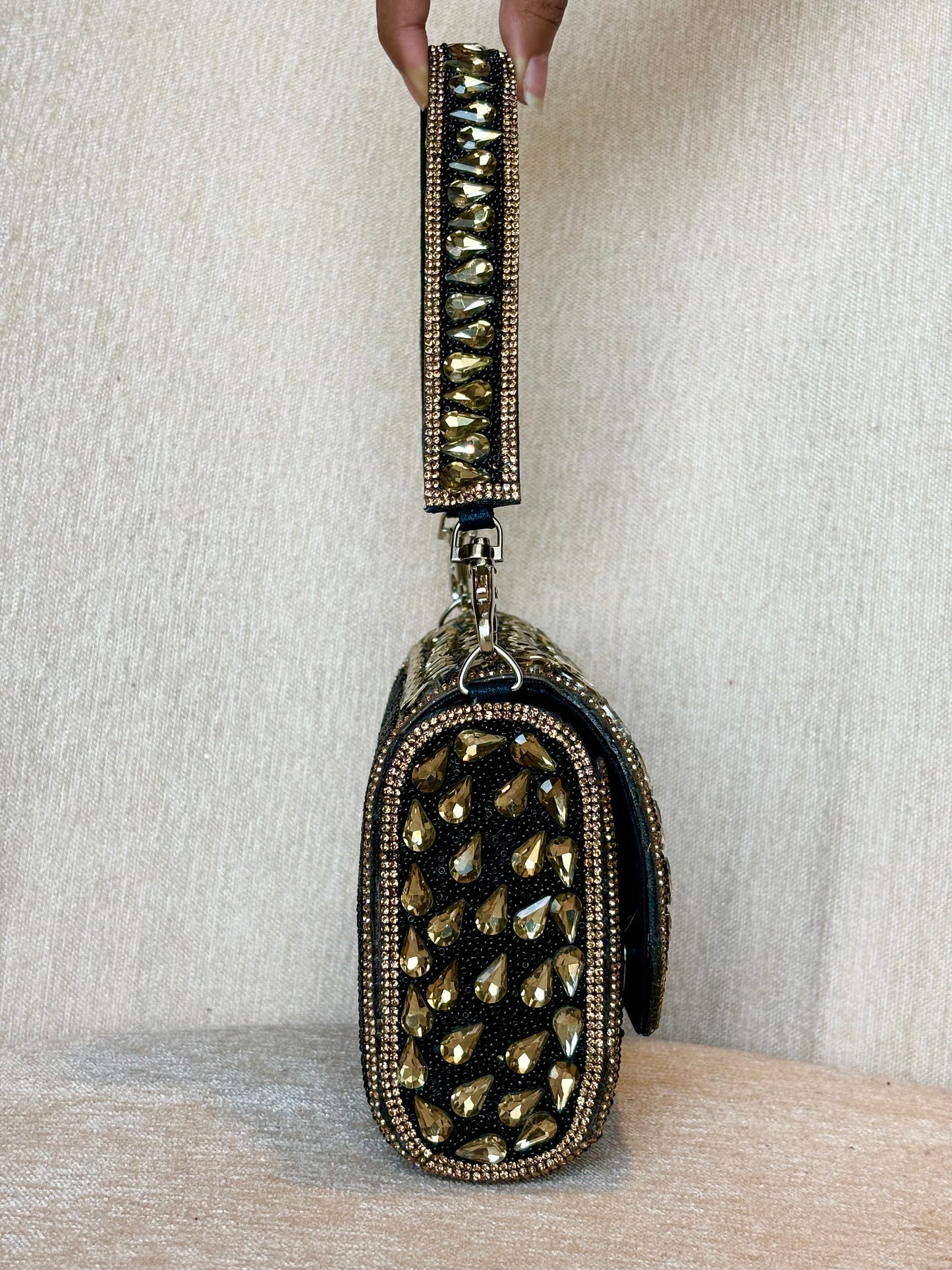 Kiara Embellished Clutch - Black