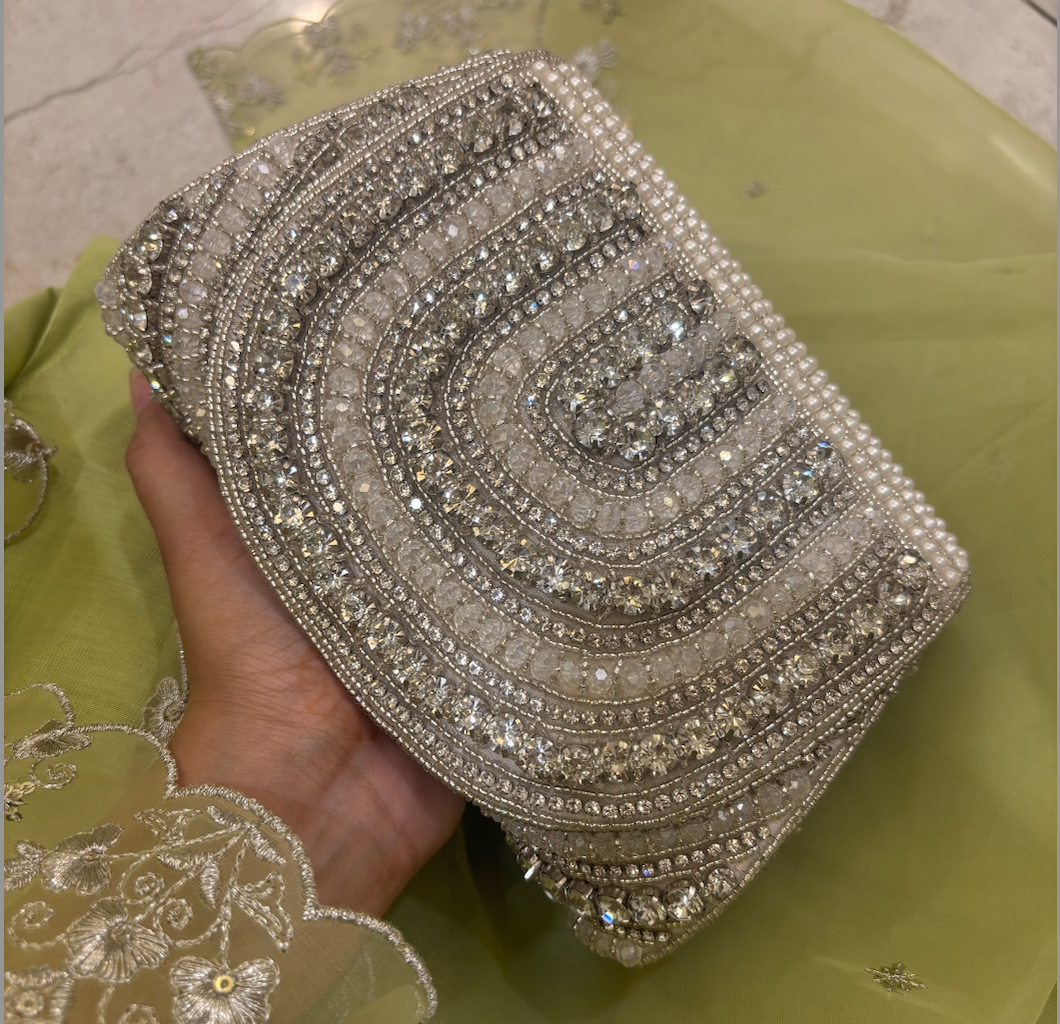 Priyanka Embellished Clutch - Silver